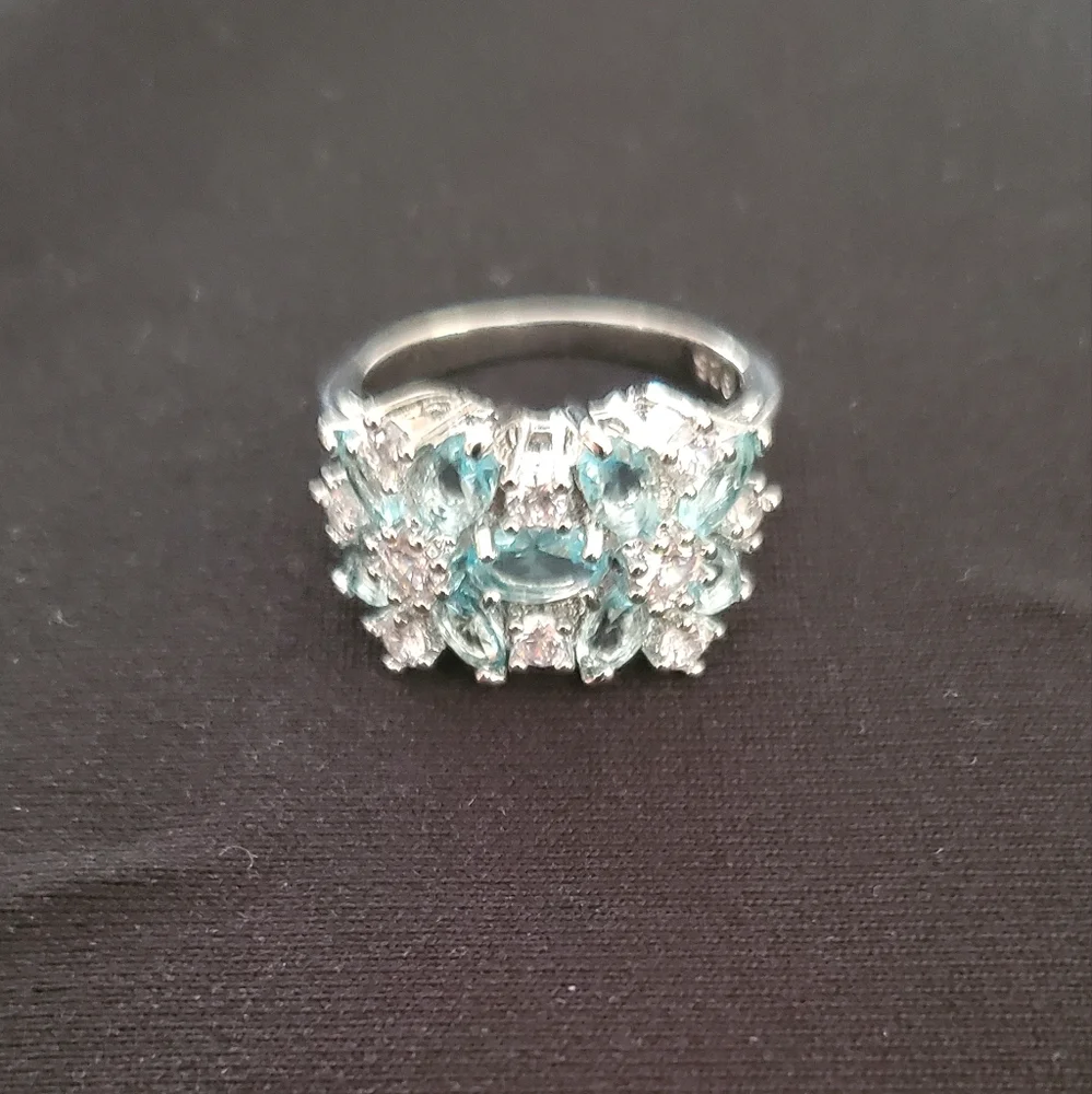 FREE Beautiful 925 Sterling Silver Sapphire & White Topaz Gemstones Ring - Picture 3 of 12